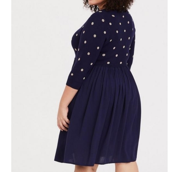 Torrid skater mini challis dress knit navy blue gold polka dot preppy 0X 💖 - Picture 7 of 14